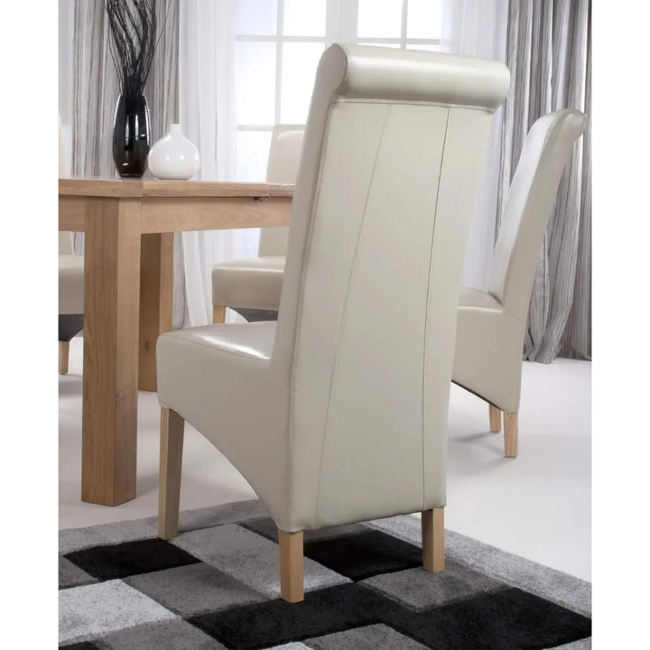 Set of 2 Krista Roll Back Bonded Leather Ivory Dining Chairs - NJ Home Interiors
