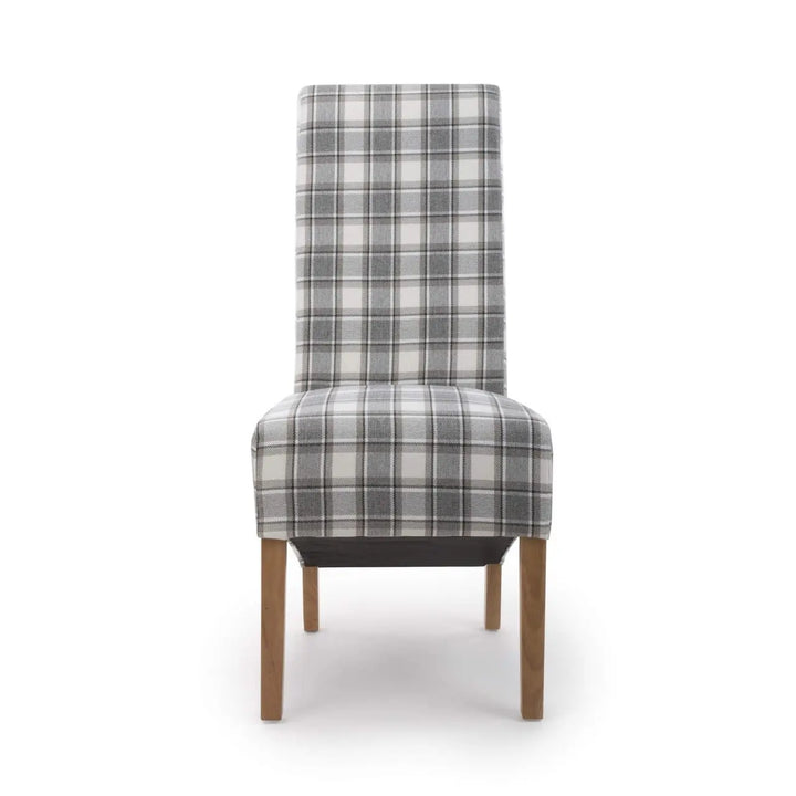 Set of 2 Krista Roll Back Herringbone Check Cappuccino Dining Chairs - NJ Home Interiors