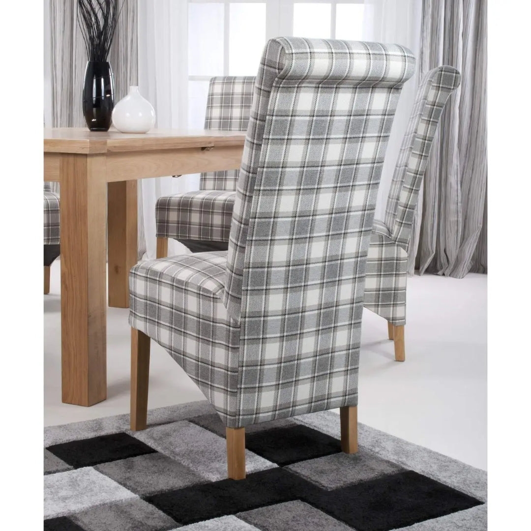 Set of 2 Krista Roll Back Herringbone Check Cappuccino Dining Chairs - NJ Home Interiors