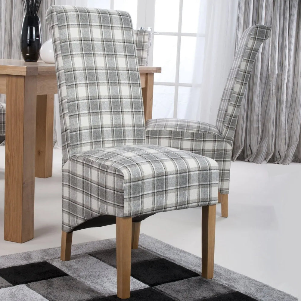 Set of 2 Krista Roll Back Herringbone Check Cappuccino Dining Chairs - NJ Home Interiors
