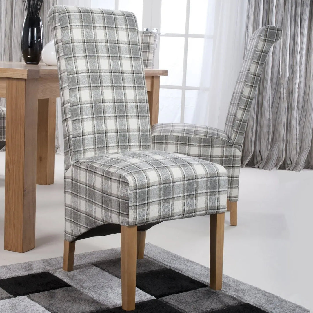 Set of 2 Krista Roll Back Herringbone Check Cappuccino Dining Chairs - NJ Home Interiors