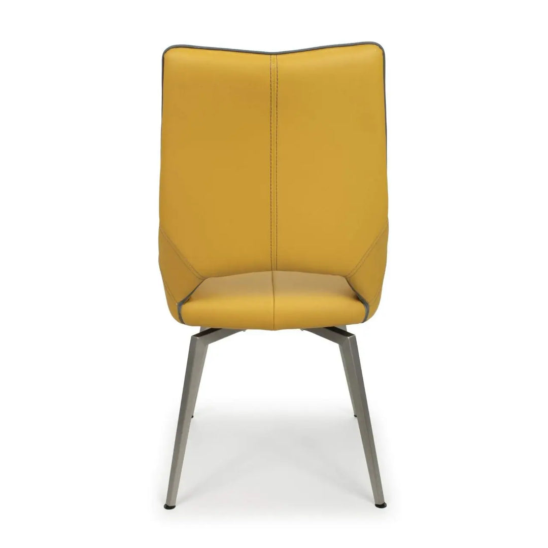 Set of 2 Mako Swivel Leather Effect Yellow Dining Chairs - NJ Home Interiors