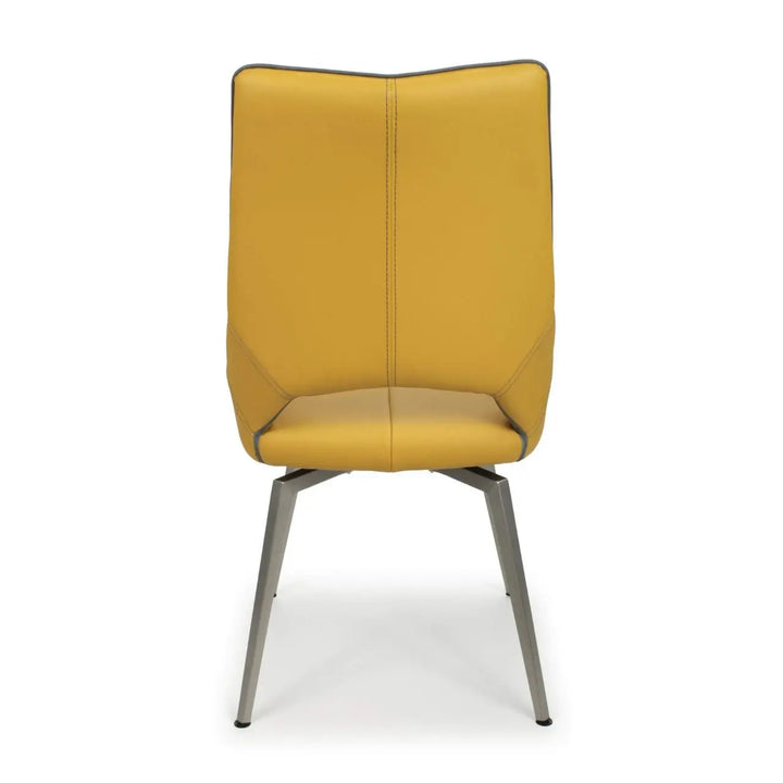 Set of 2 Mako Swivel Leather Effect Yellow Dining Chairs - NJ Home Interiors