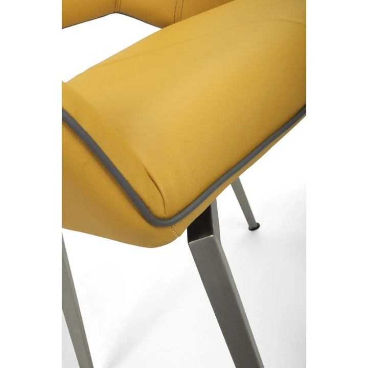 Set of 2 Mako Swivel Leather Effect Yellow Dining Chairs - NJ Home Interiors