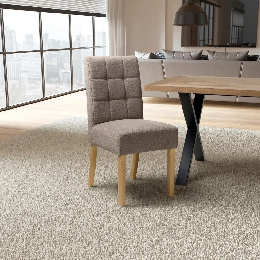 Set of 2 Moseley Waffle Flax Effect Light Brown Dining Chairs in Natural Legs - NJ Home Interiors