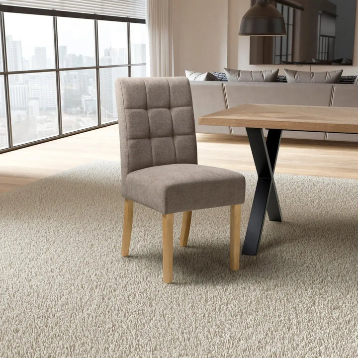 Set of 2 Moseley Waffle Flax Effect Light Brown Dining Chairs in Natural Legs - NJ Home Interiors