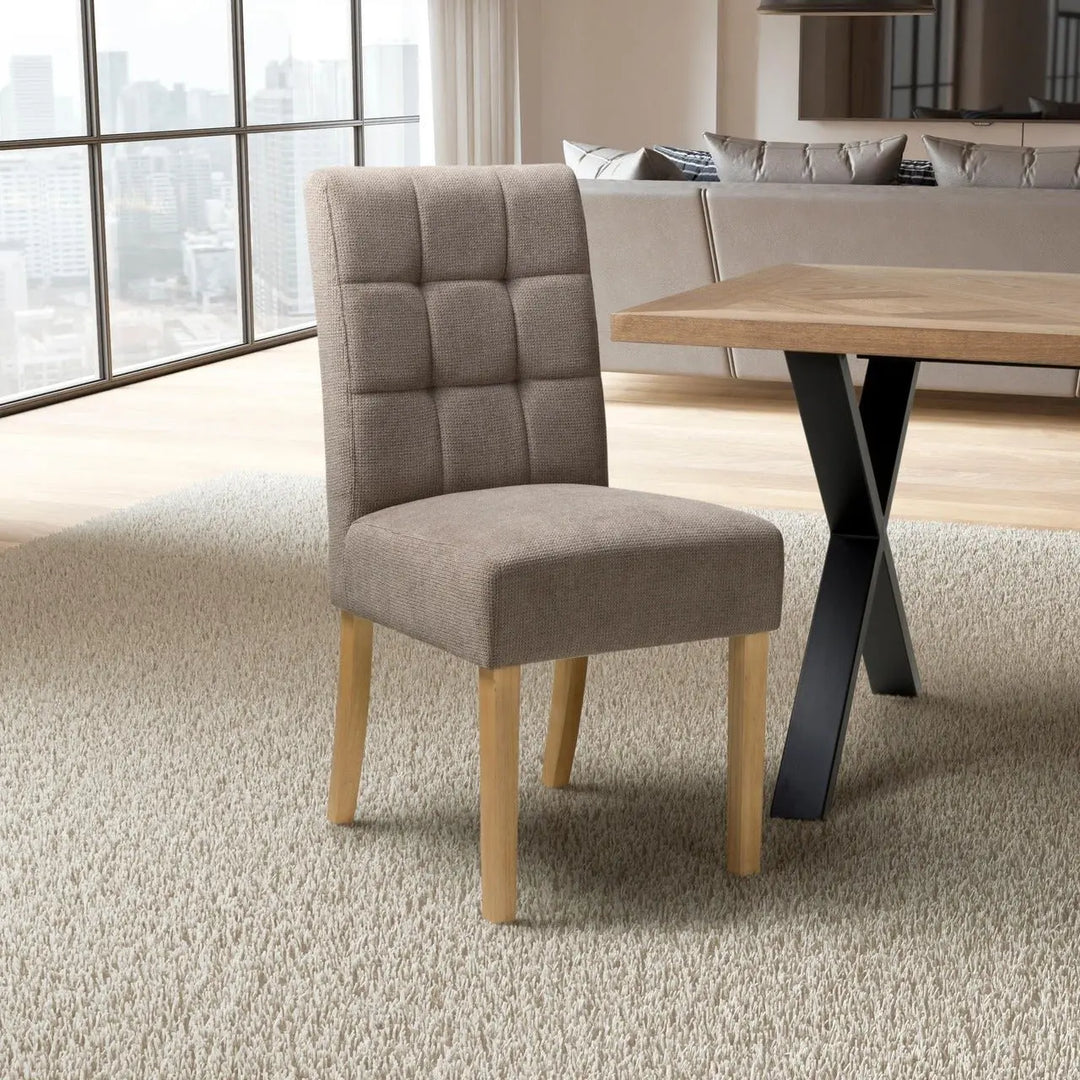 Set of 2 Moseley Waffle Flax Effect Light Brown Dining Chairs in Natural Legs - NJ Home Interiors