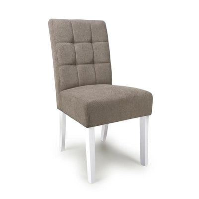 Set of 2 Moseley Waffle Flax Effect Light Brown Dining Chairs in White Legs - NJ Home Interiors