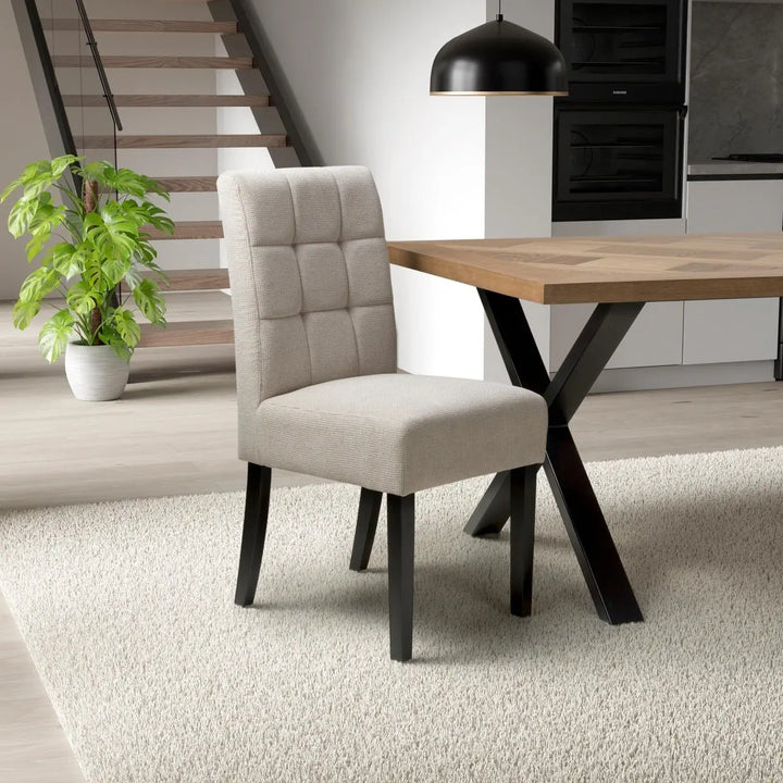 Set of 2 Moseley Waffle Flax Effect Natural Dining Chairs in Black Legs - NJ Home Interiors