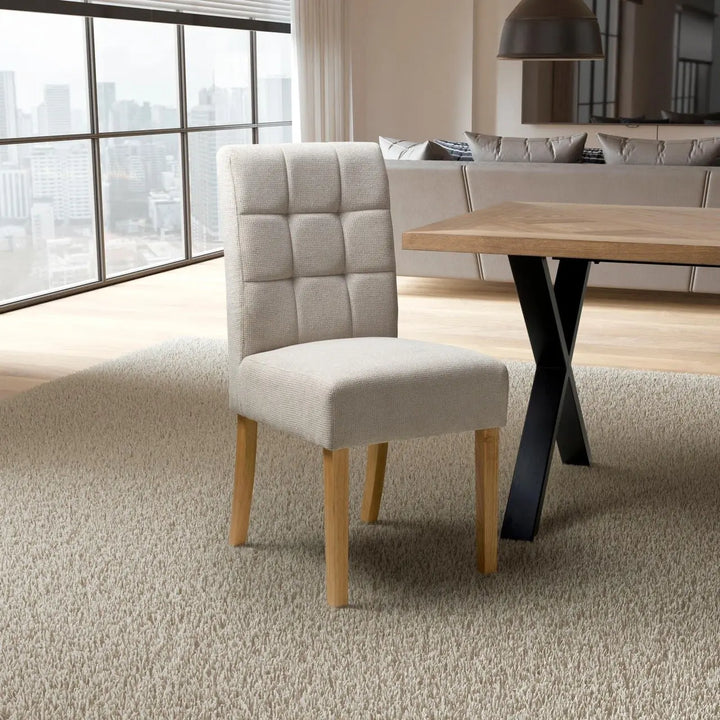 Set of 2 Moseley Waffle Flax Effect Natural Dining Chairs in Natural Legs - NJ Home Interiors