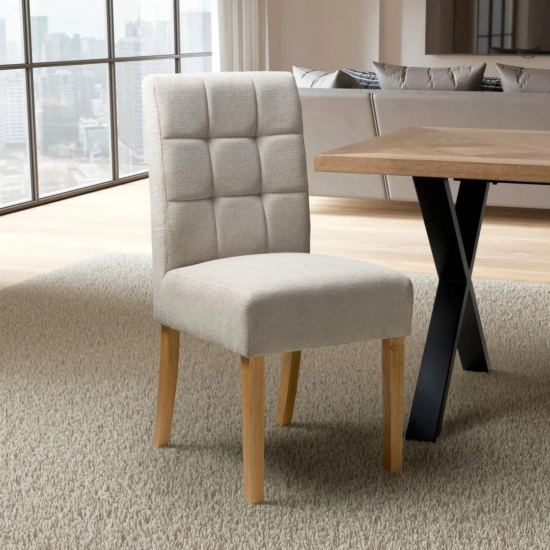 Set of 2 Moseley Waffle Flax Effect Natural Dining Chairs in Natural Legs - NJ Home Interiors