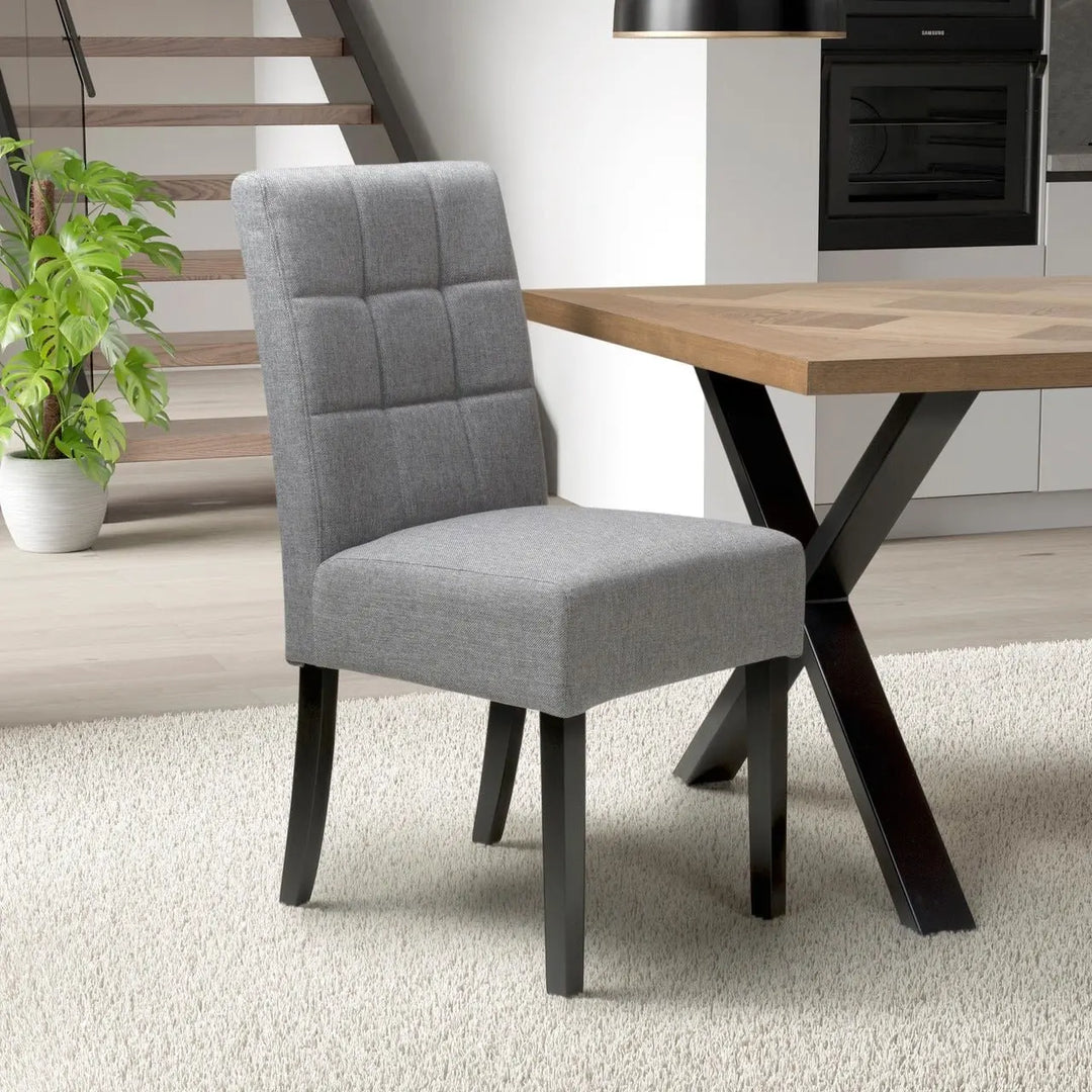 Set of 2 Moseley Waffle Linen Effect Silver Grey Dining Chairs in Black Legs - NJ Home Interiors