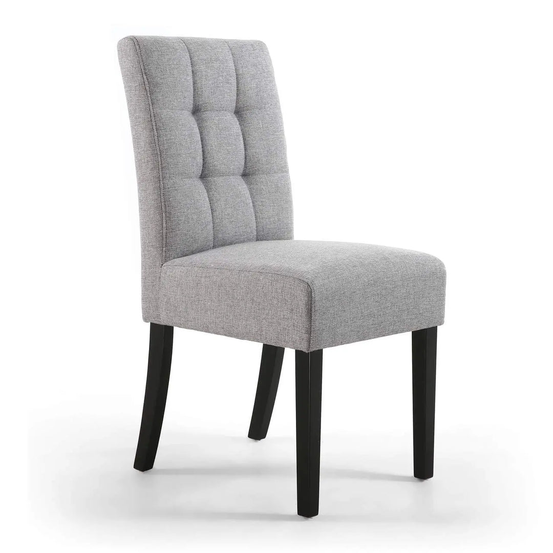 Set of 2 Moseley Waffle Linen Effect Silver Grey Dining Chairs in Black Legs - NJ Home Interiors
