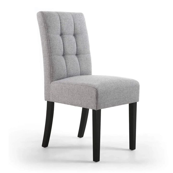 Set of 2 Moseley Waffle Linen Effect Silver Grey Dining Chairs in Black Legs - NJ Home Interiors