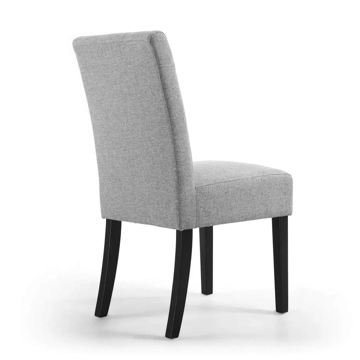 Set of 2 Moseley Waffle Linen Effect Silver Grey Dining Chairs in Black Legs - NJ Home Interiors
