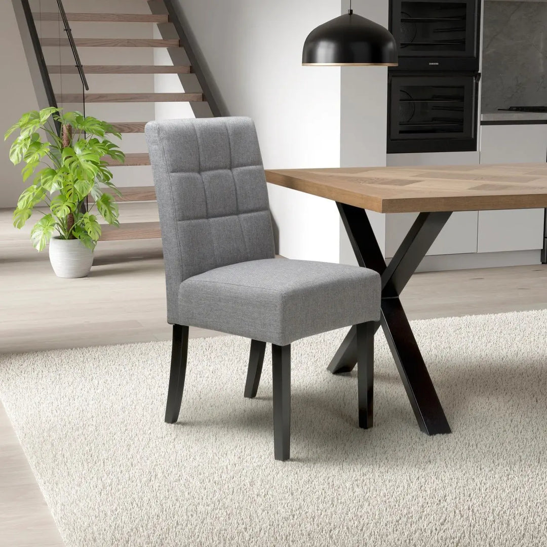 Set of 2 Moseley Waffle Linen Effect Silver Grey Dining Chairs in Black Legs - NJ Home Interiors