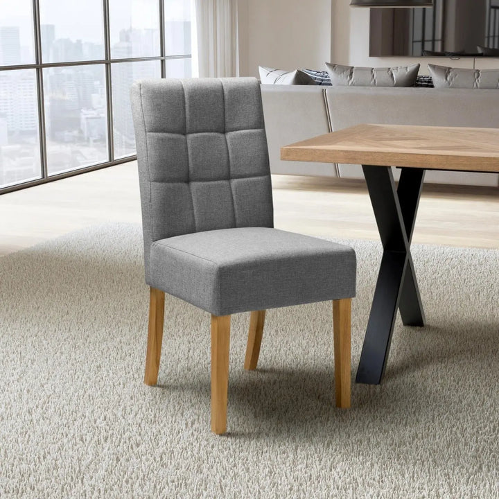 Set of 2 Moseley Waffle Linen Effect Silver Grey Dining Chairs in Natural Legs - NJ Home Interiors