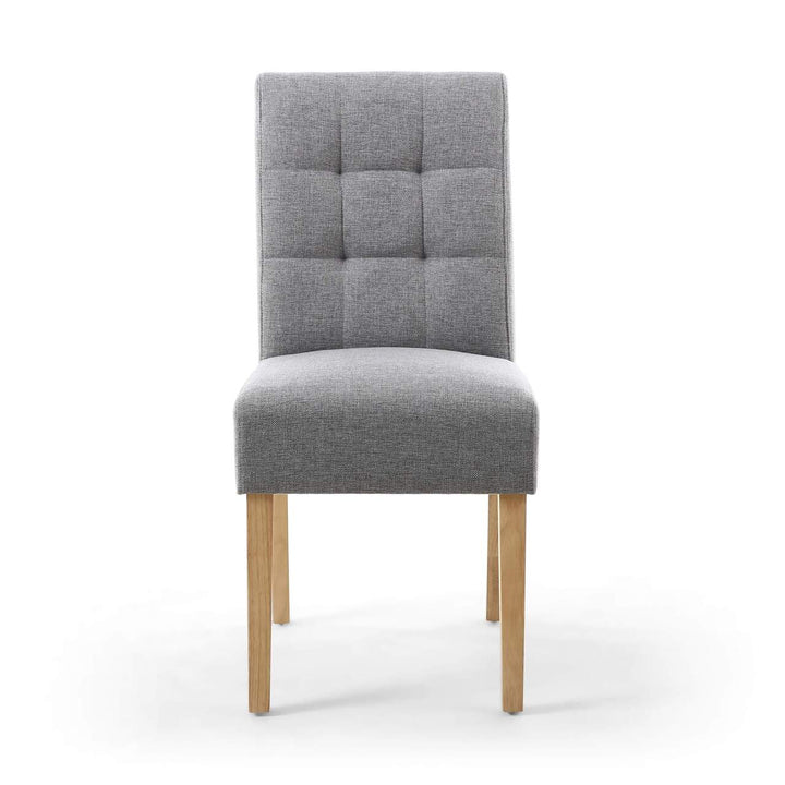 Set of 2 Moseley Waffle Linen Effect Silver Grey Dining Chairs in Natural Legs - NJ Home Interiors