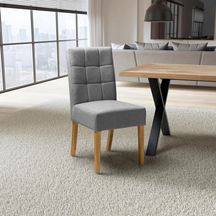 Set of 2 Moseley Waffle Linen Effect Silver Grey Dining Chairs in Natural Legs - NJ Home Interiors