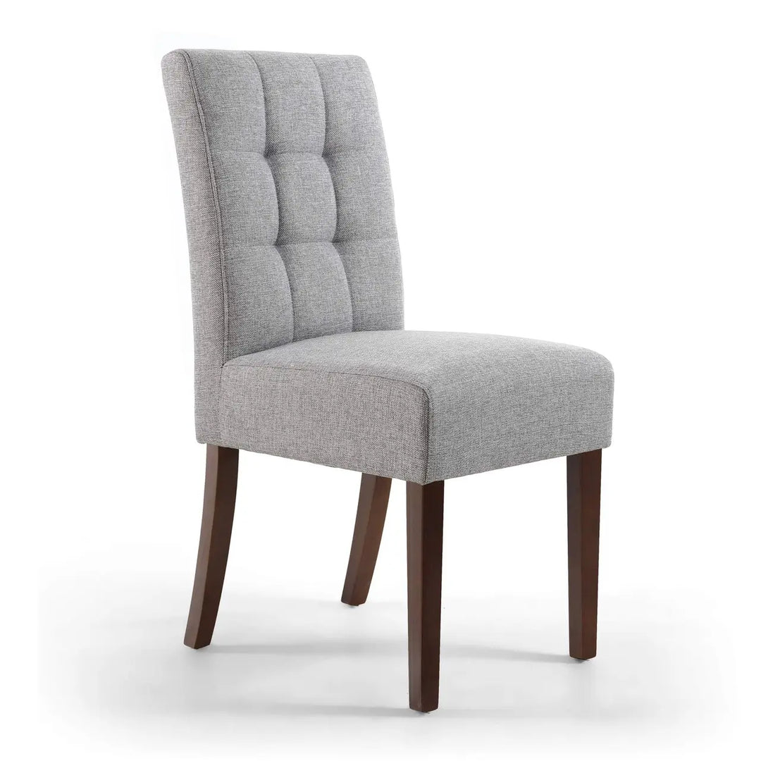 Set of 2 Moseley Waffle Linen Effect Silver Grey Dining Chairs in Walnut Legs - NJ Home Interiors