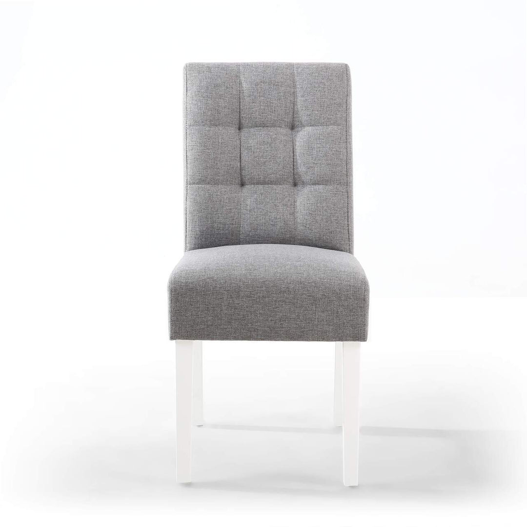 Set of 2 Moseley Waffle Linen Effect Silver Grey Dining Chairs in White Legs - NJ Home Interiors
