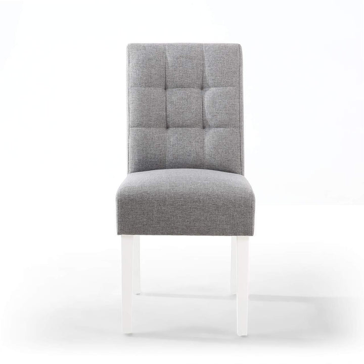 Set of 2 Moseley Waffle Linen Effect Silver Grey Dining Chairs in White Legs - NJ Home Interiors