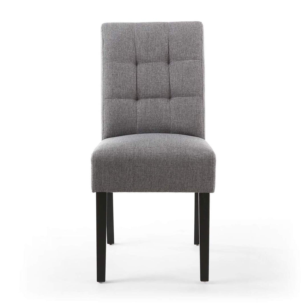 Set of 2 Moseley Waffle Linen Effect Steel Grey Dining Chairs in Black Legs - NJ Home Interiors