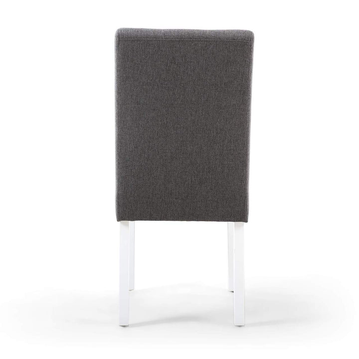 Set of 2 Moseley Waffle Linen Effect Steel Grey Dining Chairs in White Legs - NJ Home Interiors