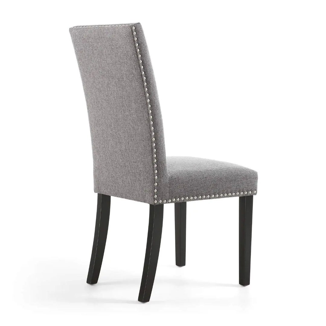 Set of 2 Randall Stud Detail Linen Effect Silver Grey Dining Chairs in Black Legs - NJ Home Interiors