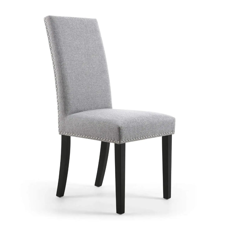 Set of 2 Randall Stud Detail Linen Effect Silver Grey Dining Chairs in Black Legs - NJ Home Interiors