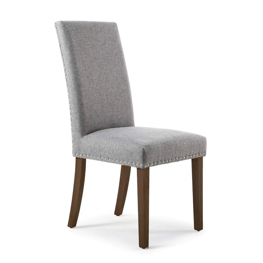 Set of 2 Randall Stud Detail Linen Effect Silver Grey Dining Chairs in Black Legs - NJ Home Interiors