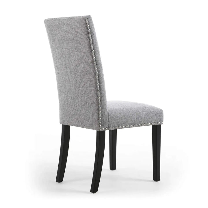 Set of 2 Randall Stud Detail Linen Effect Silver Grey Dining Chairs in Black Legs - NJ Home Interiors