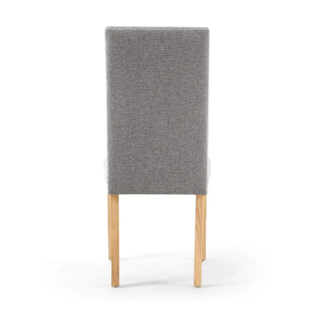Set of 2 Randall Stud Detail Linen Effect Silver Grey Dining Chairs in Natural Legs - NJ Home Interiors