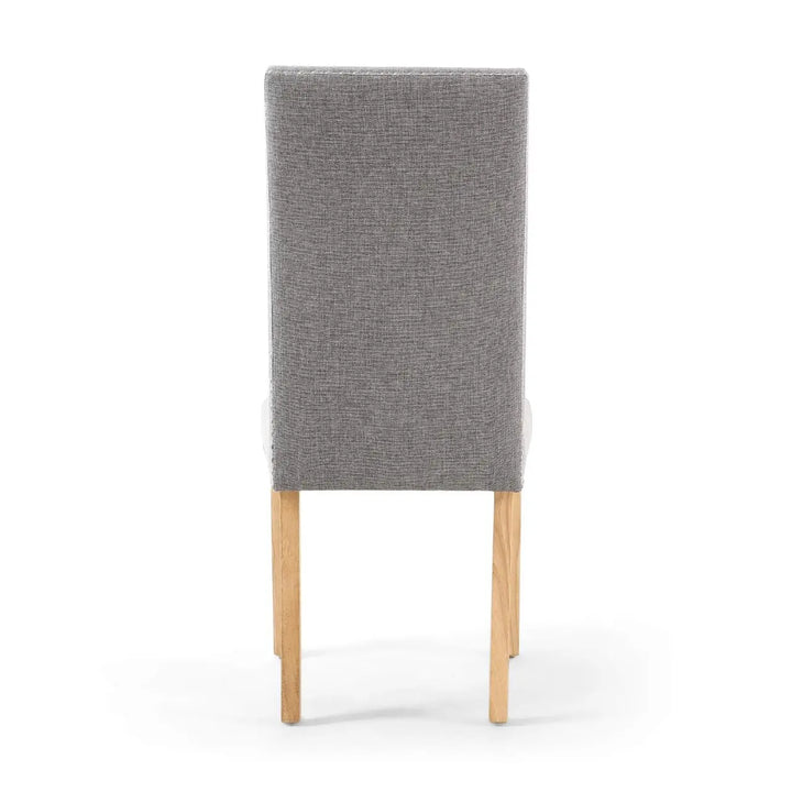 Set of 2 Randall Stud Detail Linen Effect Silver Grey Dining Chairs in Natural Legs - NJ Home Interiors