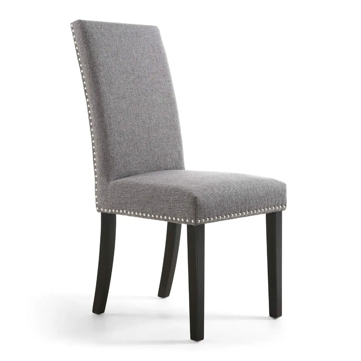 Set of 2 Randall Stud Detail Linen Effect Steel Grey Dining Chairs in Black Legs - NJ Home Interiors