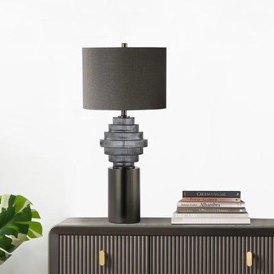 Smoke Glass Table Lamp with Grey Linen Shade #NJ Home Interiors#