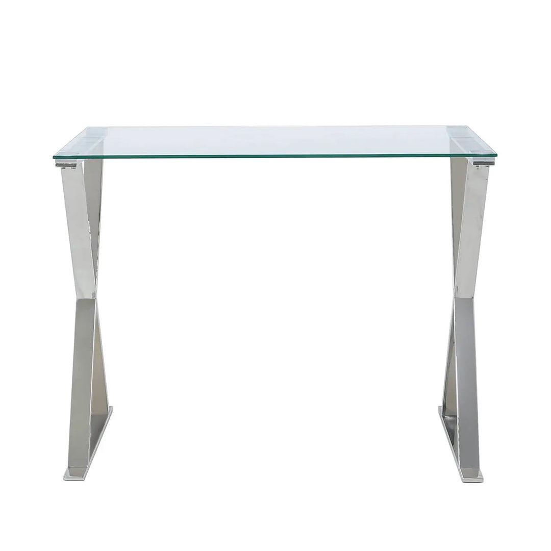 Taylor Glass and Stainless Steel Cross Frame Desk #NJ Home Interiors#