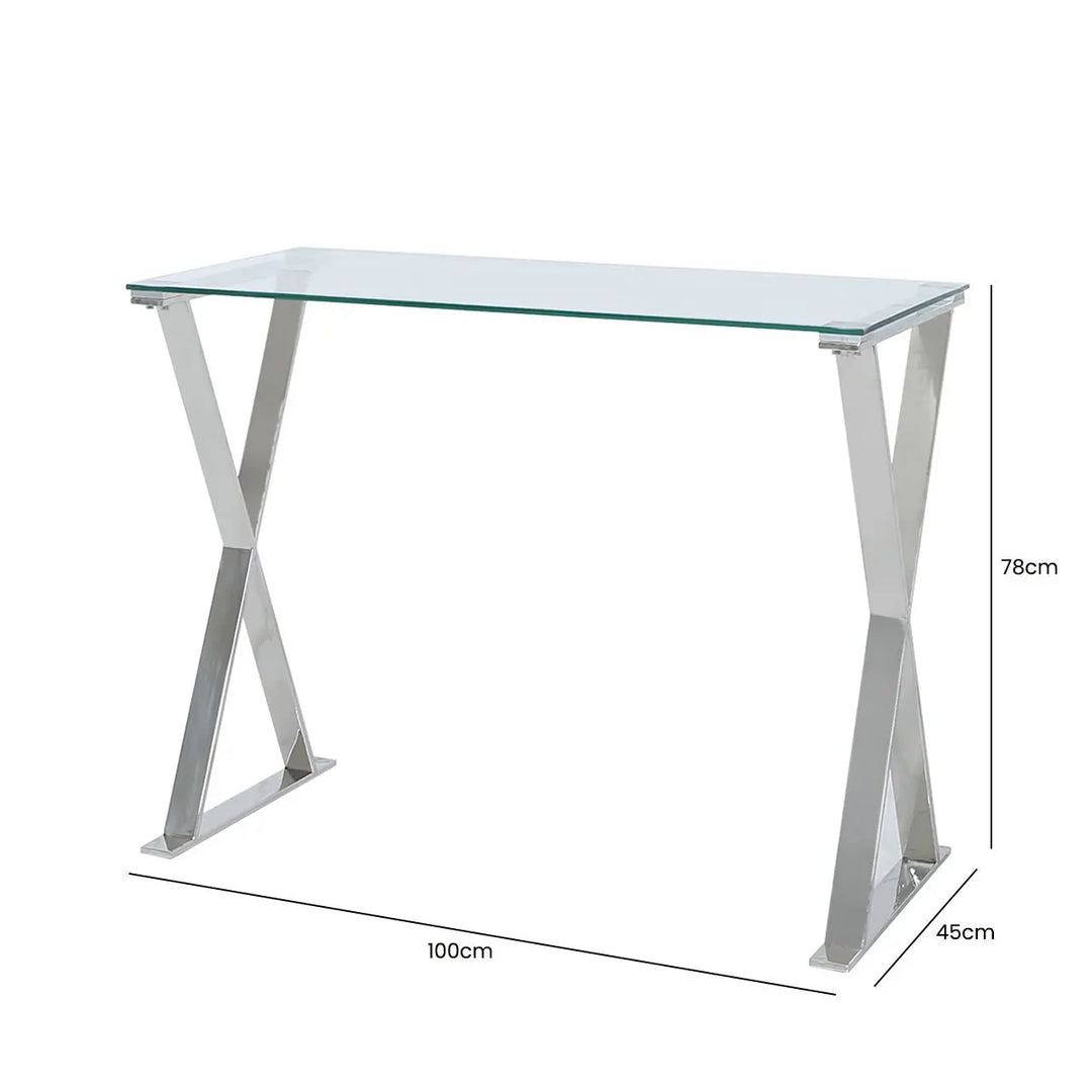 Taylor Glass and Stainless Steel Cross Frame Desk #NJ Home Interiors#