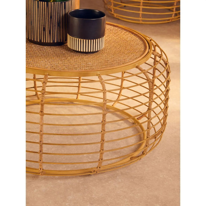 Terenzo Round Coffee Table With Rattan Top - NJ Home Interiors