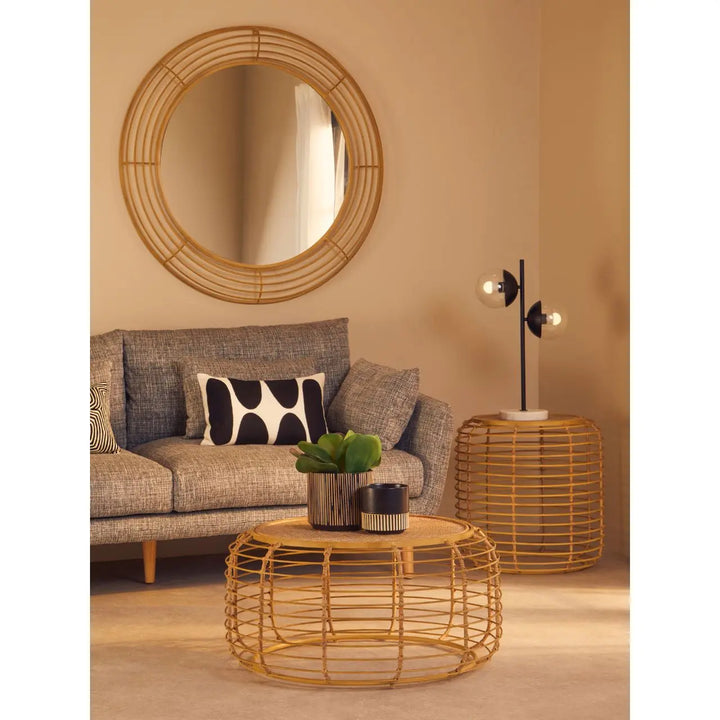 Terenzo Round Coffee Table With Rattan Top - NJ Home Interiors