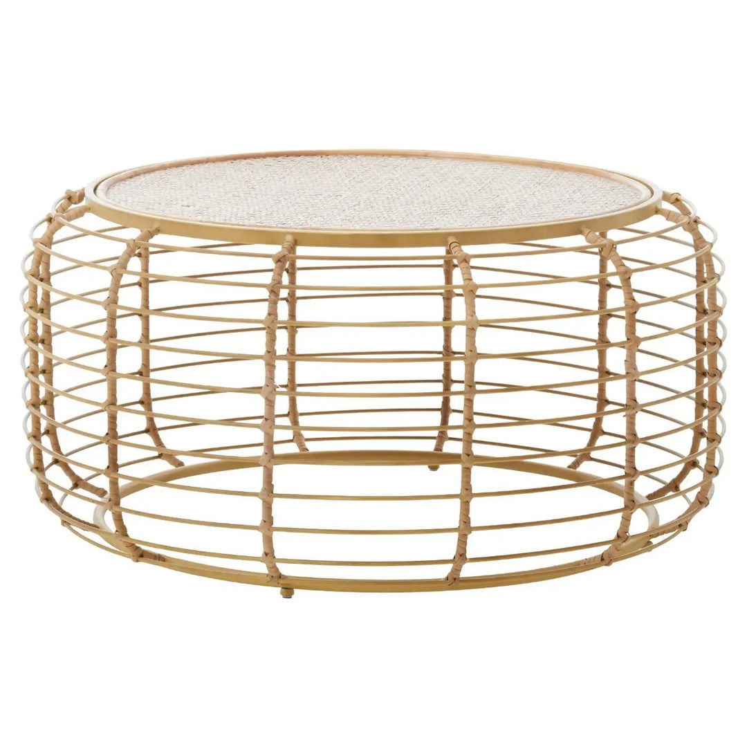 Terenzo Round Coffee Table With Rattan Top - NJ Home Interiors