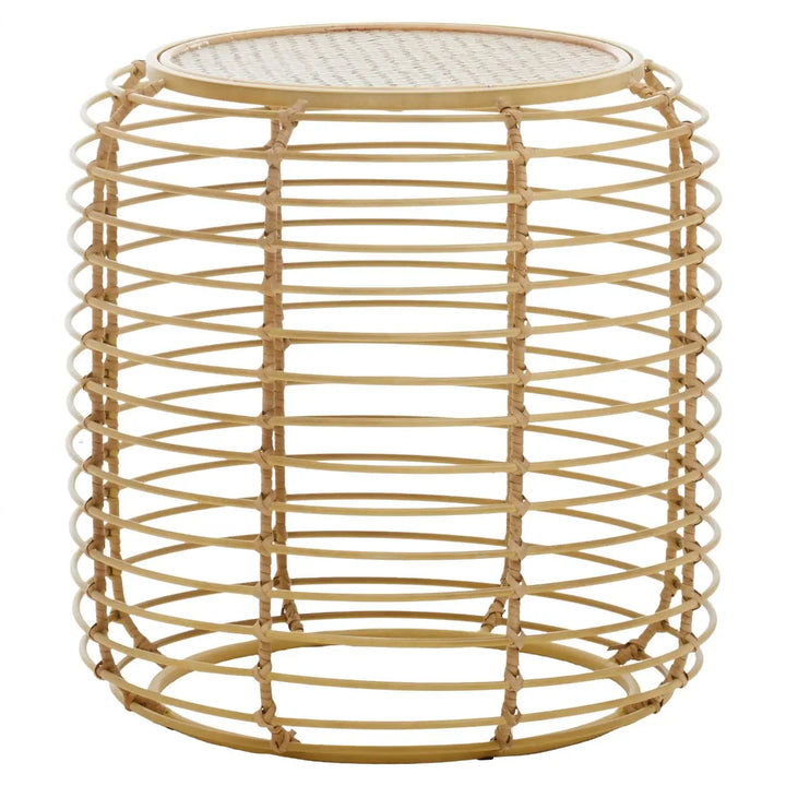 Terenzo Round End Table With Rattan Top - NJ Home Interiors