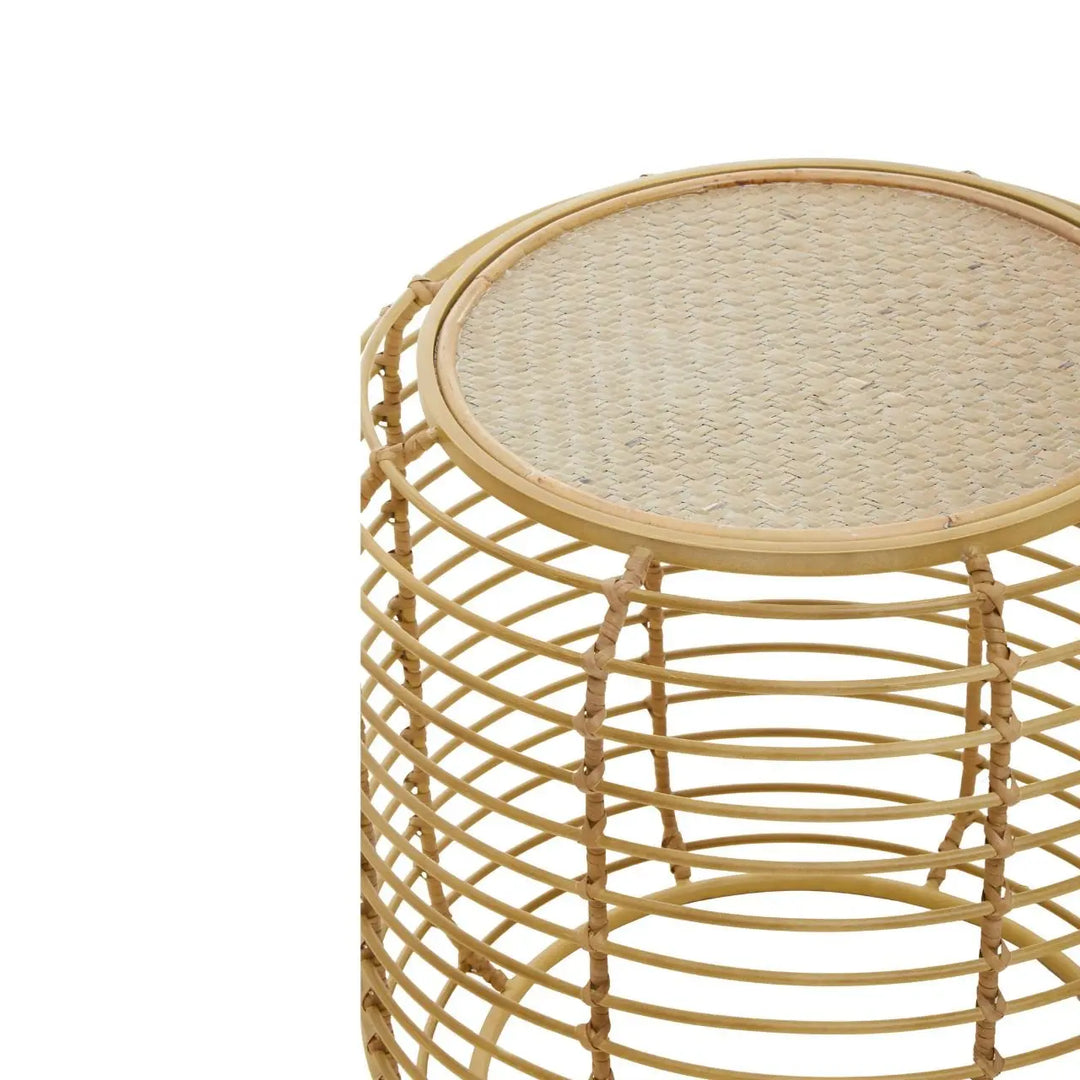 Terenzo Round End Table With Rattan Top - NJ Home Interiors