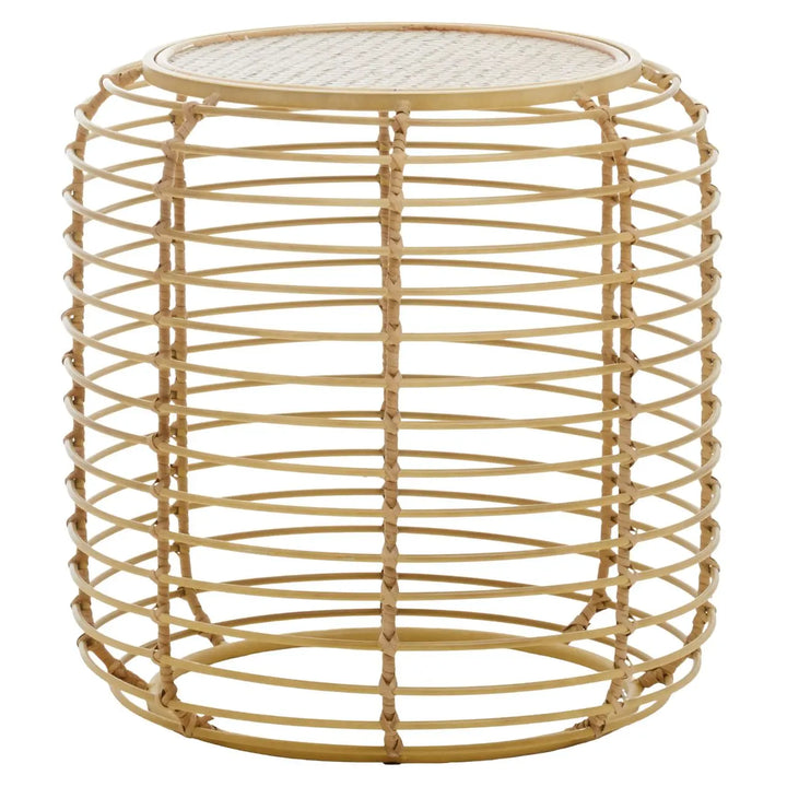 Terenzo Round End Table With Rattan Top - NJ Home Interiors