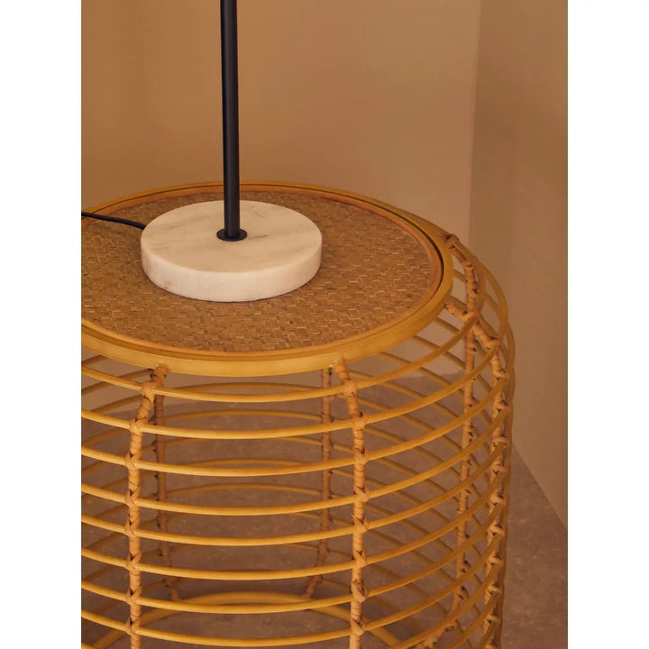 Terenzo Round End Table With Rattan Top - NJ Home Interiors