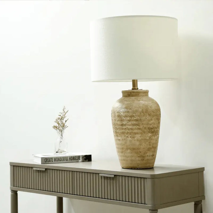 Travertine Polyresin Table Lamp #NJ Home Interiors#