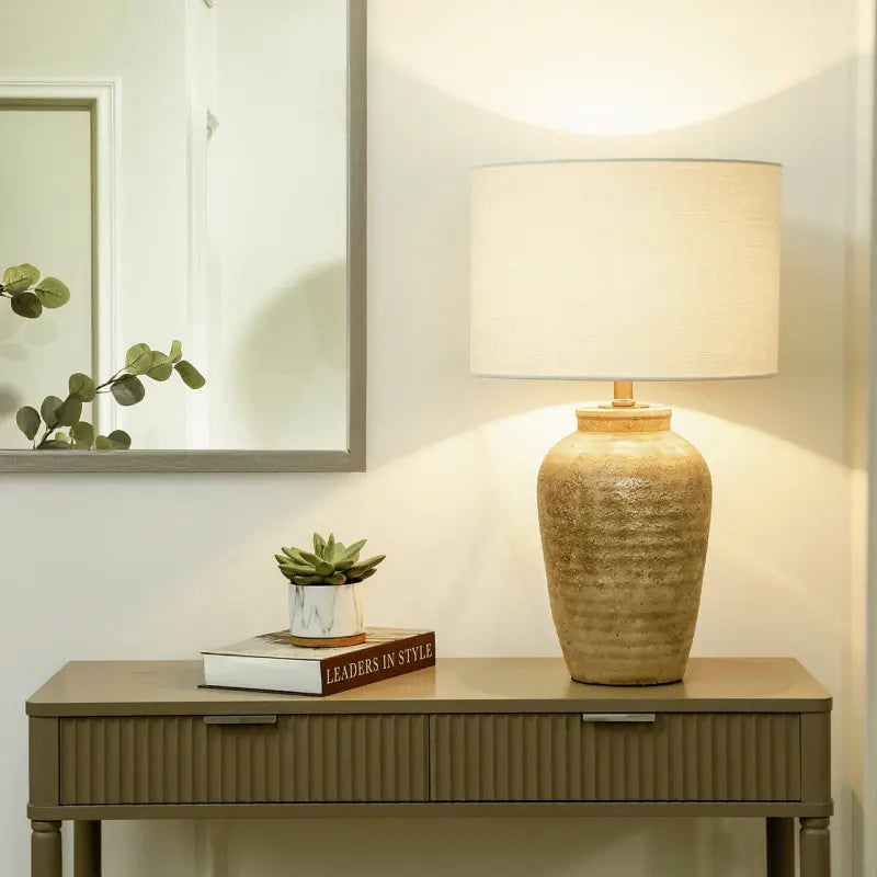 Travertine Polyresin Table Lamp #NJ Home Interiors#