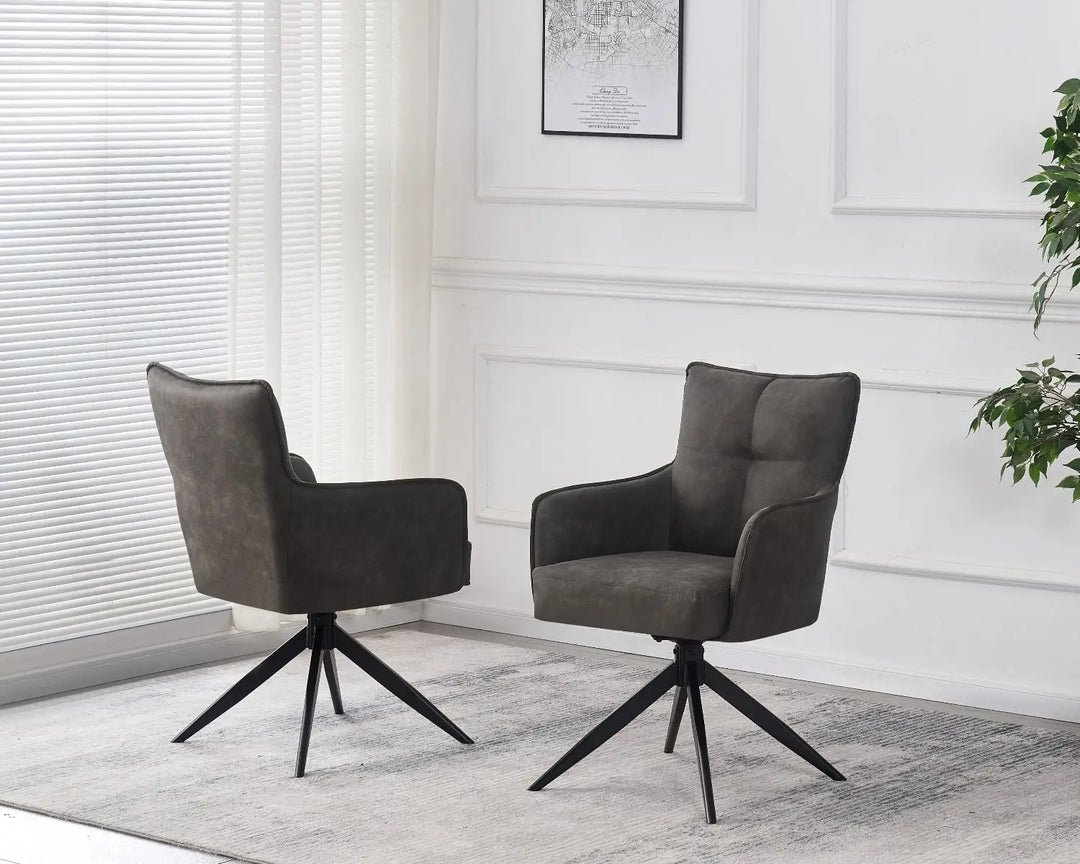 Vionni Chair in Vintage Grey Suede – Swivel Dining Chair with Stitched Back Giatalia