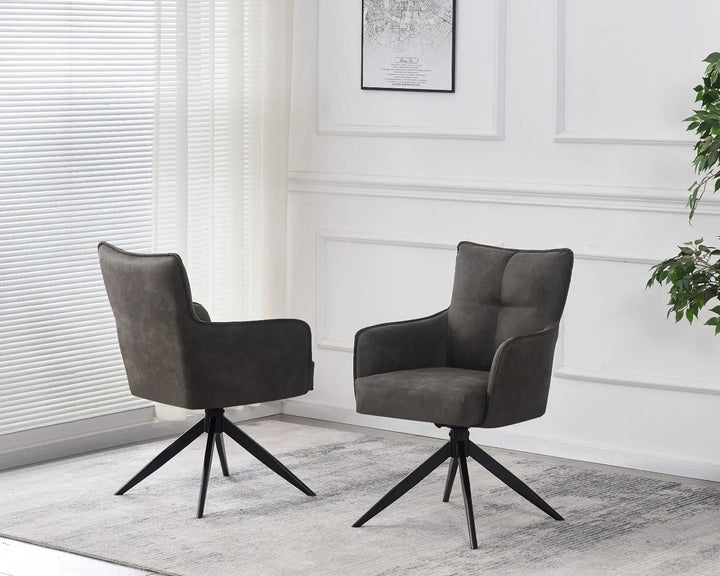 Vionni Chair in Vintage Grey Suede – Swivel Dining Chair with Stitched Back Giatalia