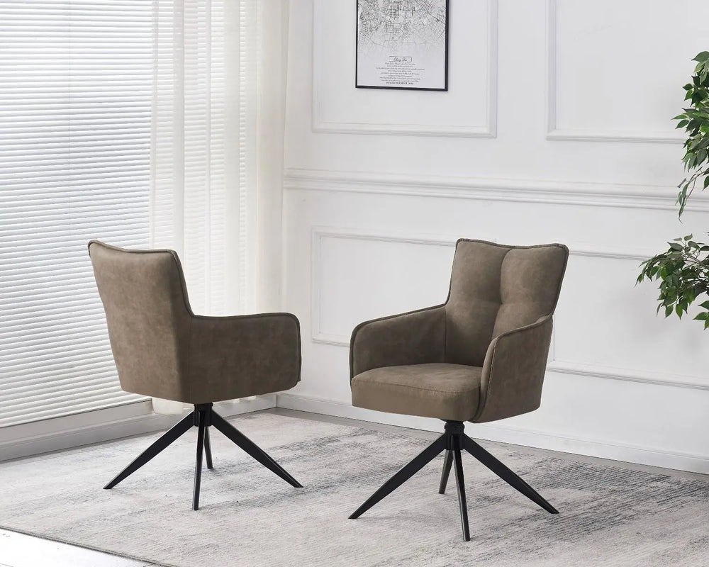 Vionni Vintage Taupe Suede Swivel Dining Chair – Modern Elegance Giatalia